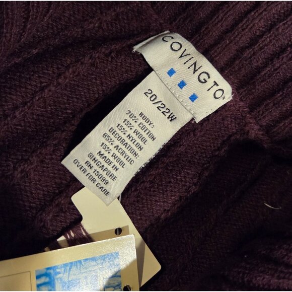 New! COVINGTON Sz 2X Sweater Zip Mock Neck Embroidered Flower Cuff Wool Blend - Picture 9 of 15